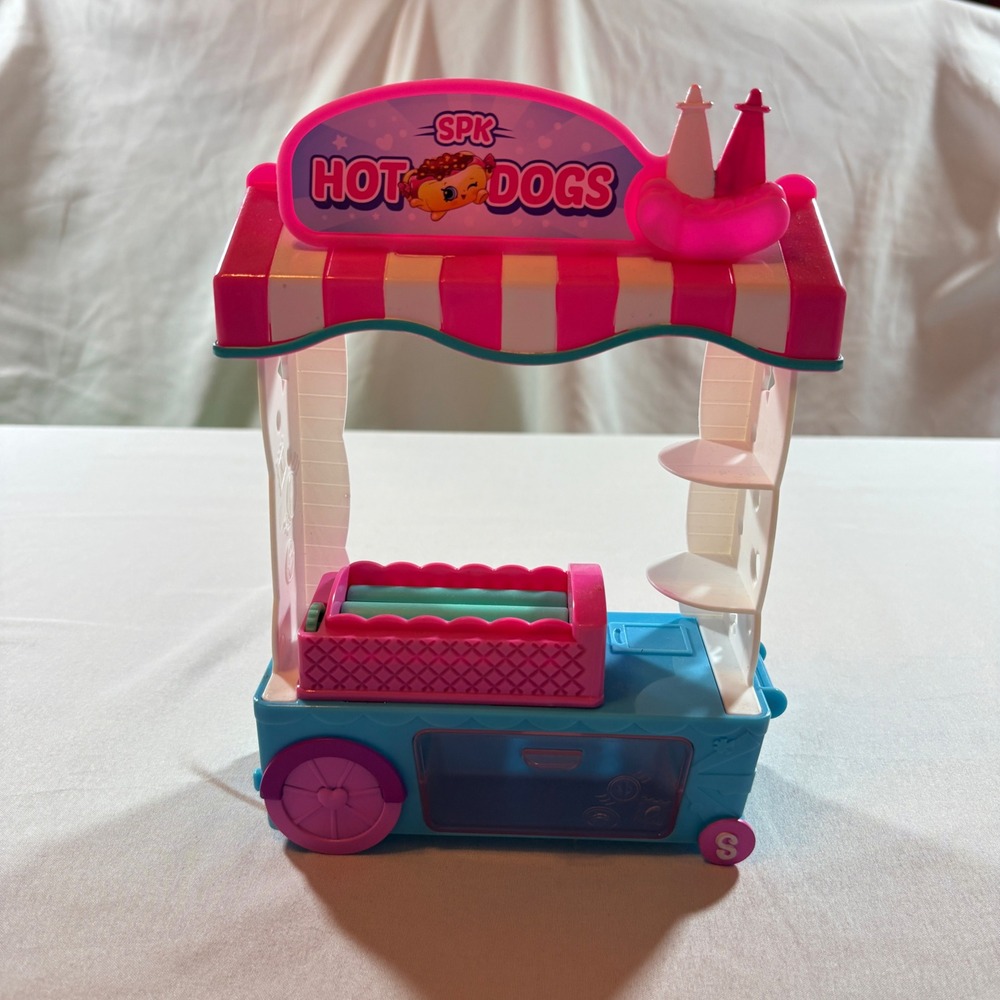 Shopkins SPK Hot Dog Stand Playset Pink Blue Rolling Food Cart Toy Accessory